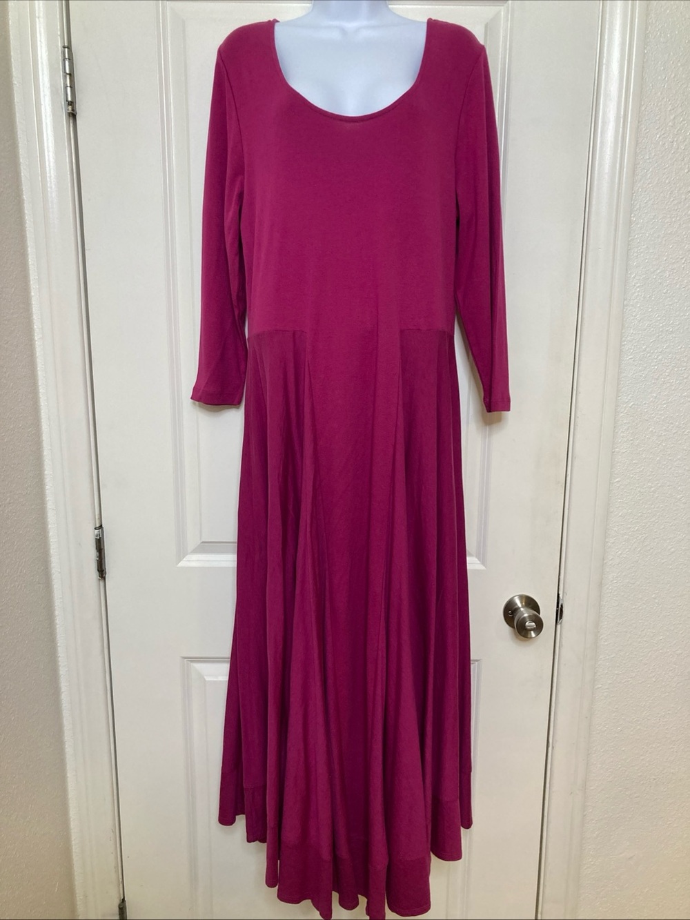 Soft Surroundings Magenta Pink Fit & Flare Maxi Dress 3/4 Sleeve Boho Flowy TXL
